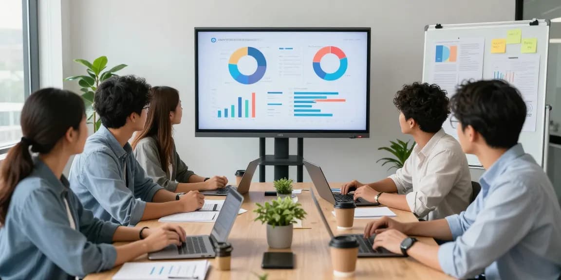 Dynamic team strategy meeting at https://wwww.monkeygoals.com focused on marketing insights.