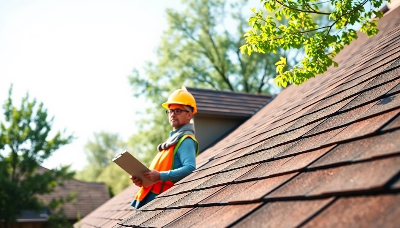 Roofing contractor assessing a roof with precision during an inspection.