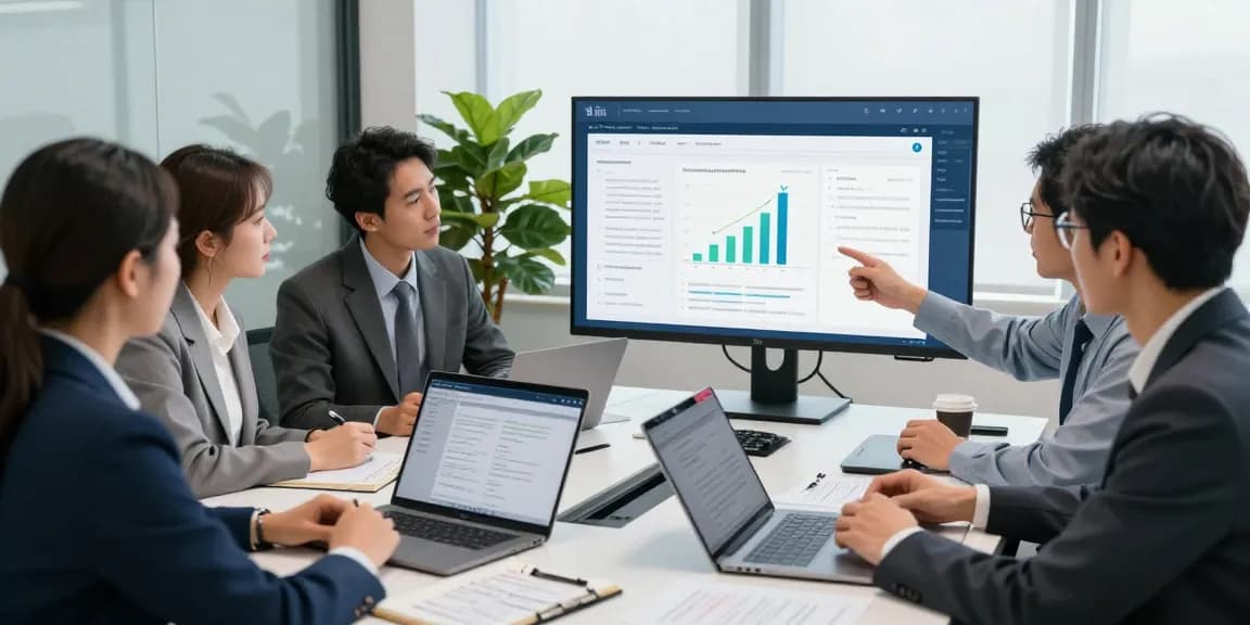 Team discussing document fraud detection metrics in a modern office environment.