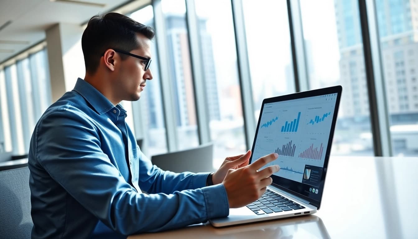 Engaging Bid No Bid Analysis insights depicted with a professional reviewing documents in an office.