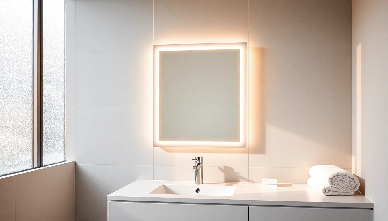 Illuminate your space with mirror and led lights for a modern bathroom design.