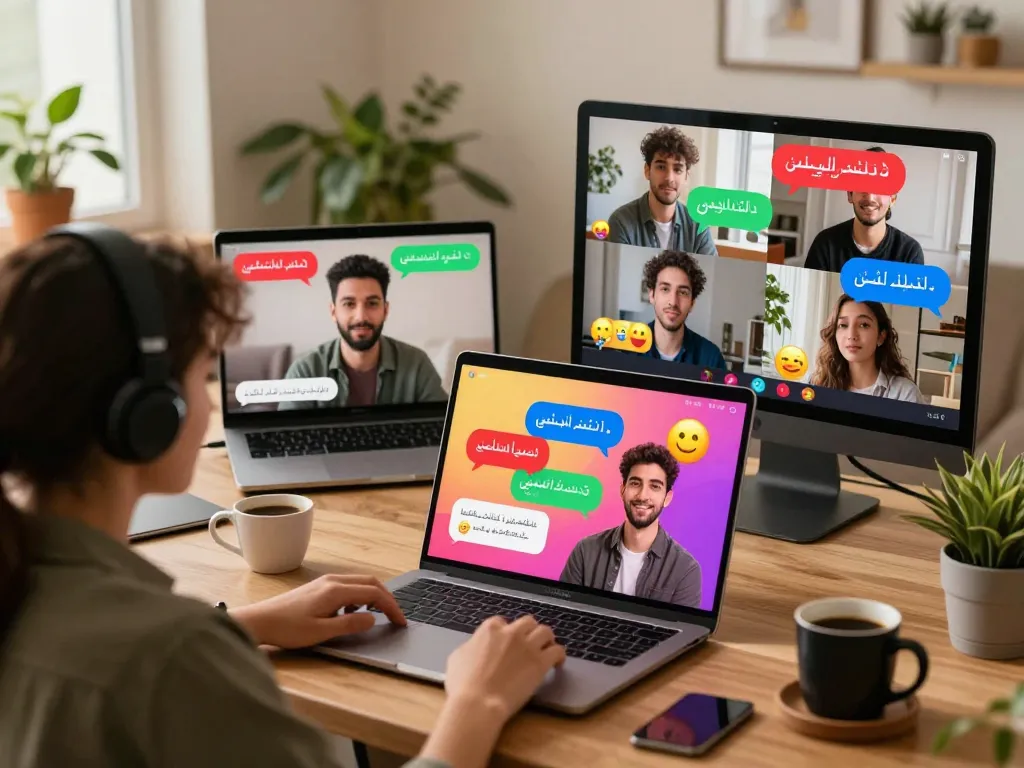 Vibrant scene of users engaging on شات فلسطين platform, showcasing diverse conversations and a cozy chat environment.