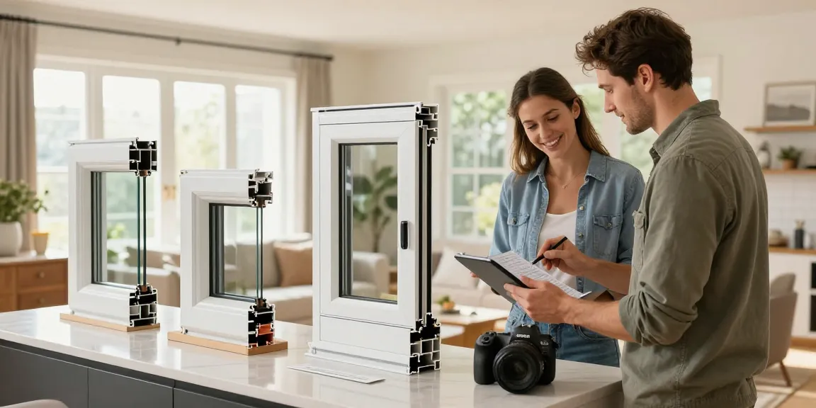 Homeowner exploring Steko plastic window solutions showcasing energy-efficient designs and quality materials in a modern living room.