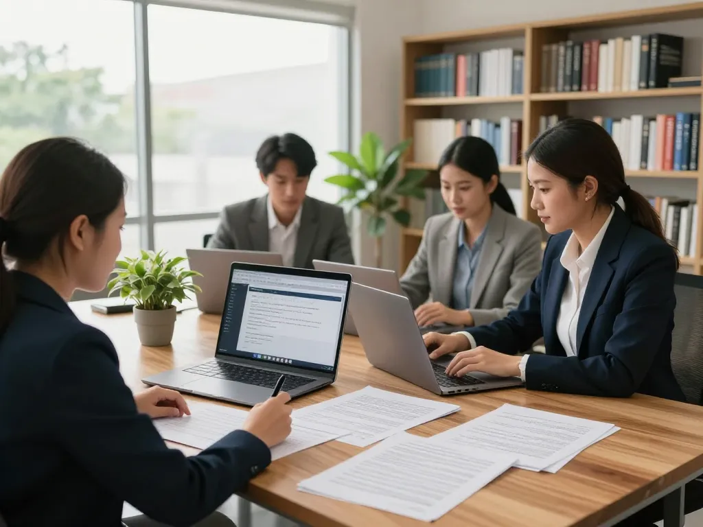 Translation Services in Chiang Mai office with translator and documents showcasing a professional work environment.