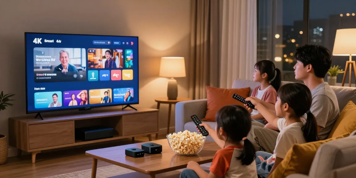 Family enjoying premium IPTV kopen experience in a cozy living room with 4K content.