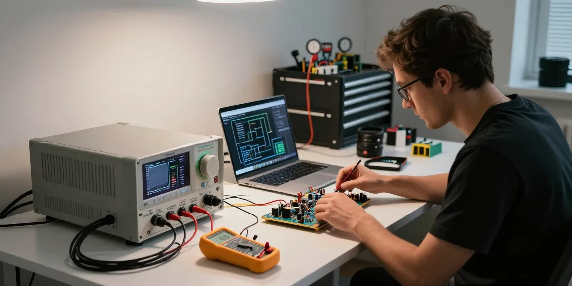 Kiprim DC620S programmable power supply on a modern workspace desk with tools and components, showcasing a professional electronic setup.
