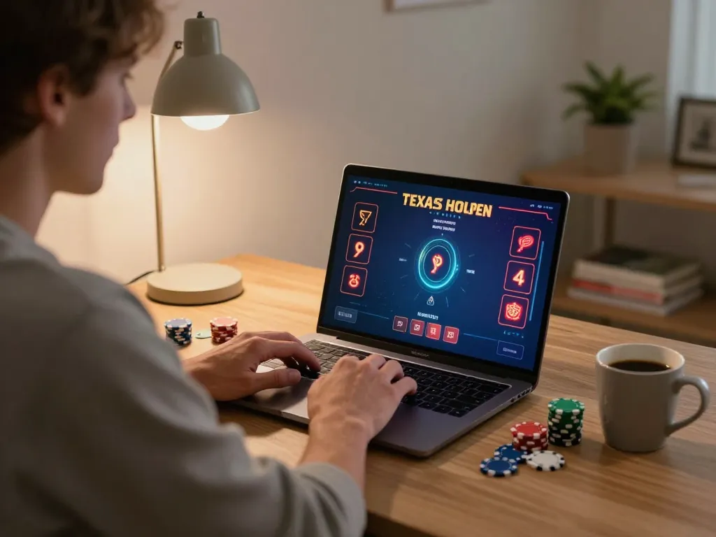 Engaging in poker strategy at home, sunwingo player immersed in online gaming experience.