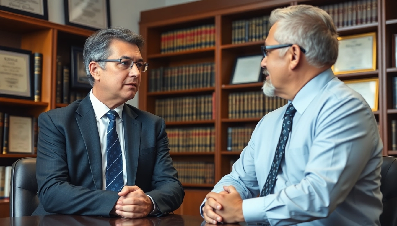Clearwater truck accident lawyer discussing case details with a client in an office.