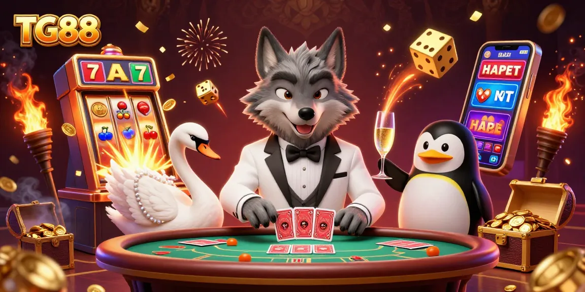 Experience thrilling gameplay at TG88 with charismatic characters and vibrant casino elements in a dynamic scene.