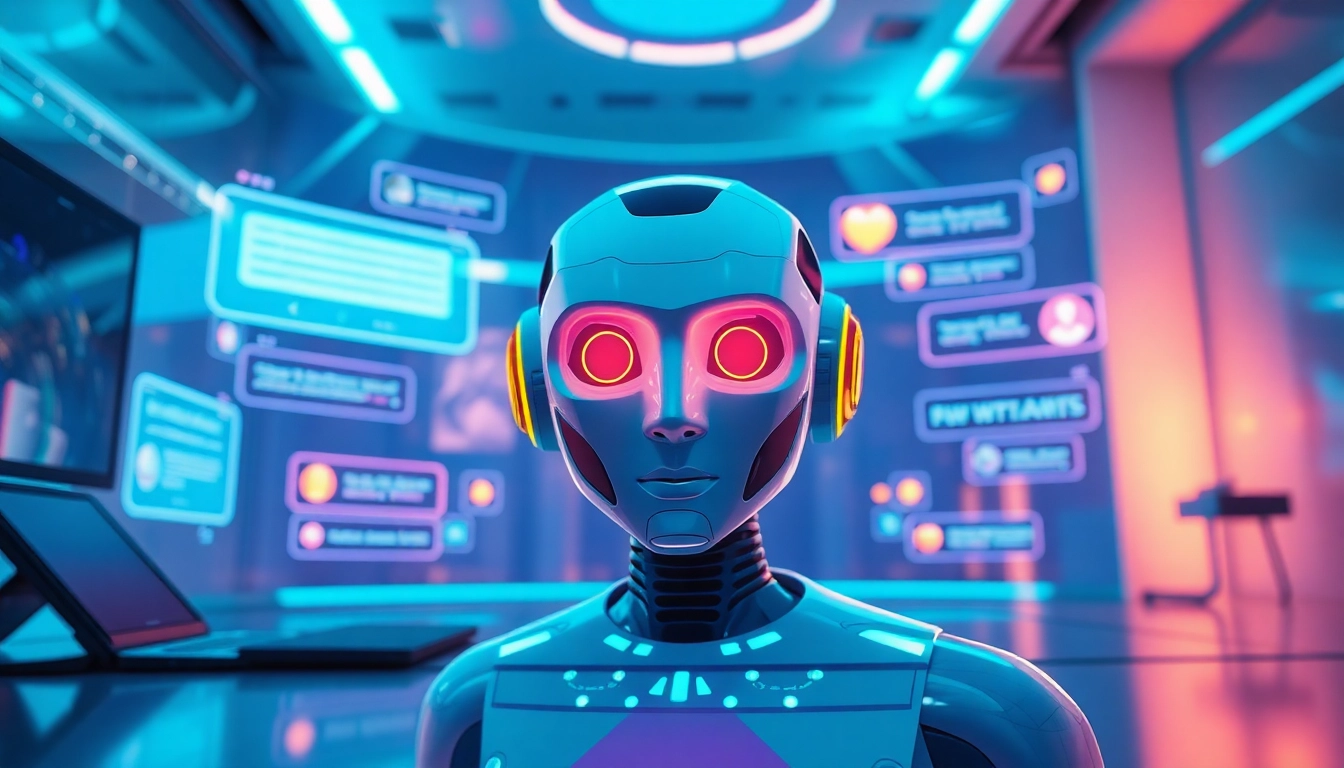 Interactive AI chat interface with vibrant characters and engaging visuals, relating to crush on ai.