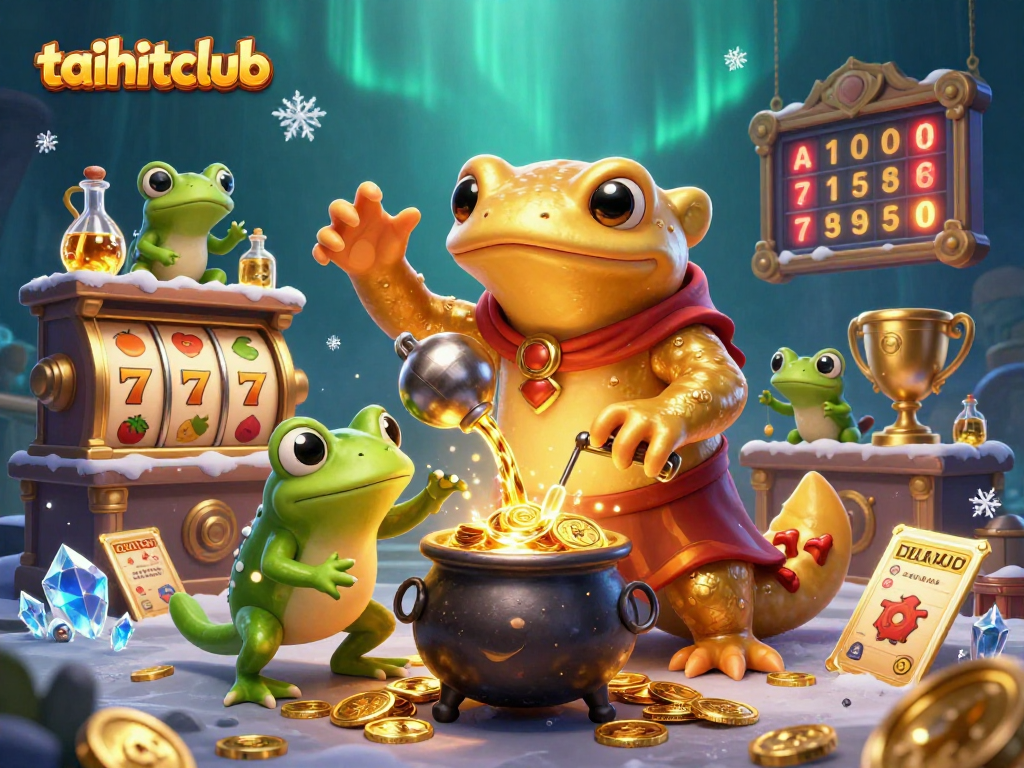 Engage with taihitclub's vibrant 3D illustration featuring dynamic gambling elements and alchemical gold creation.
