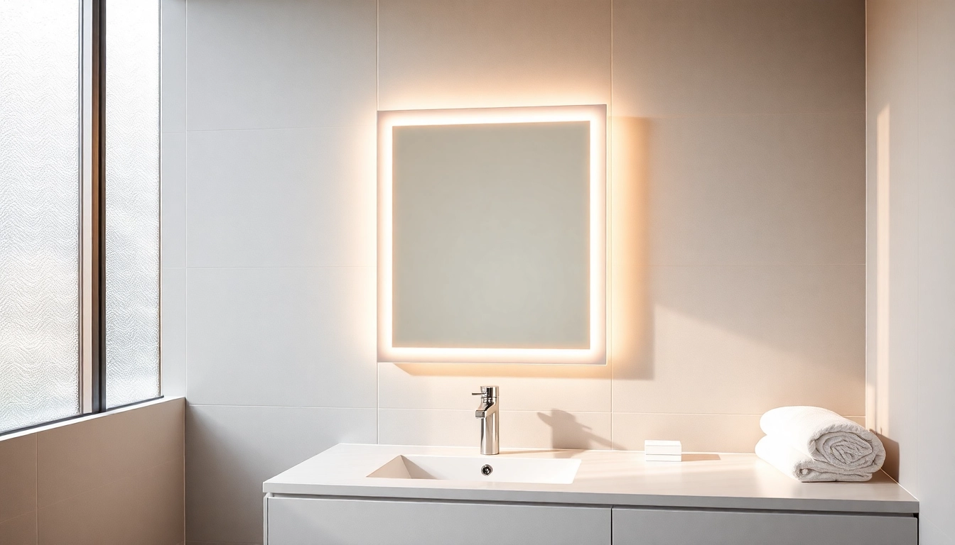 Illuminate your space with mirror and led lights for a modern bathroom design.