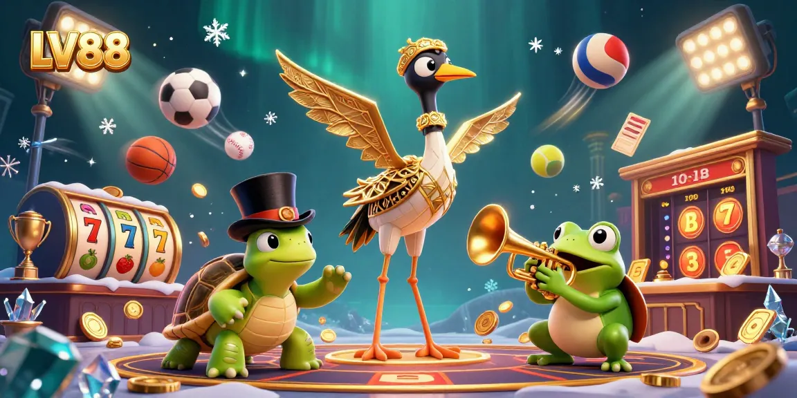 Experience the thrill of LV88 with unique games and characters in a vibrant casino scene.