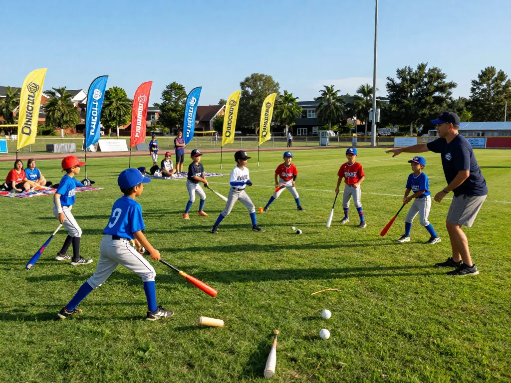 Youth baseball players engaged in training at hitclub, demonstrating teamwork and skills development.