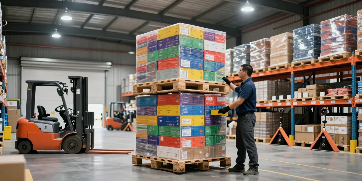 Operator using Apollo stacker to lift pallets in a modern warehouse.