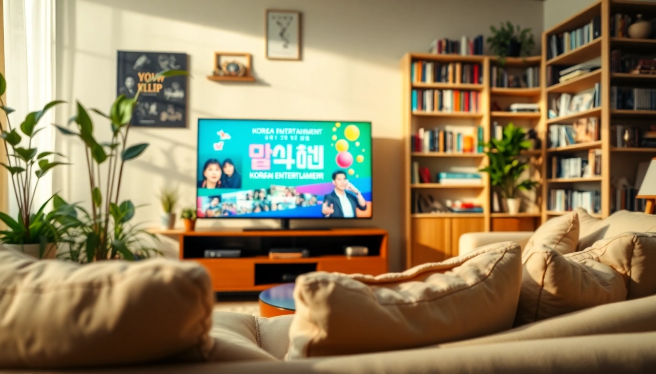 티비위키 누누티비가 포함된 현대적인 TV 및 아늑한 거실 풍경