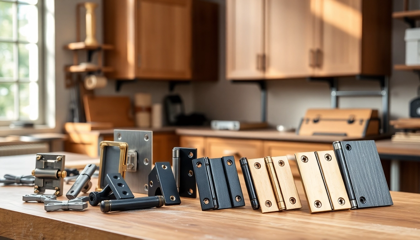 Showcase of high-quality cabinet hinges by Cabinet Hinge Manufacturers on a workshop table.