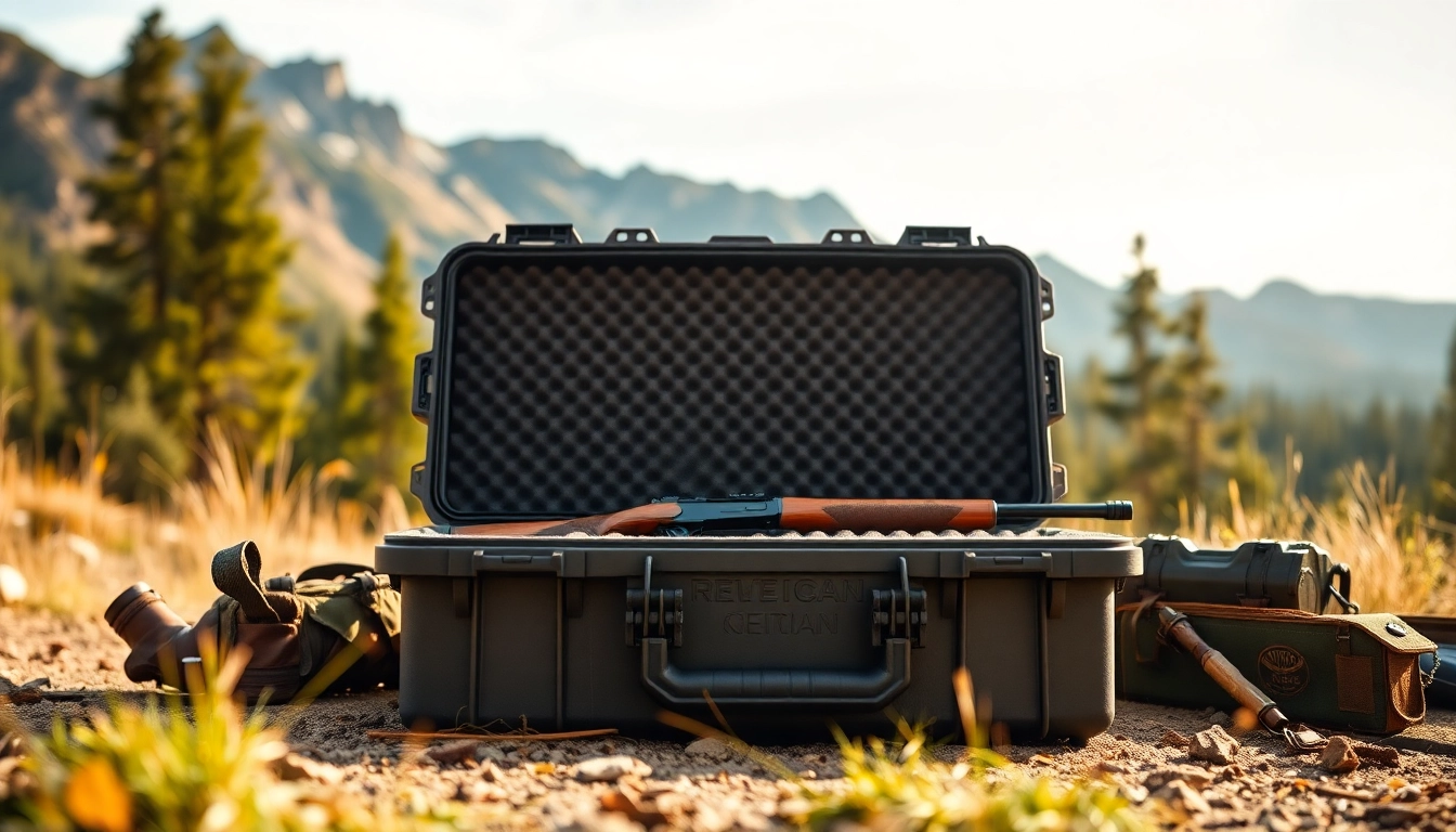 Pelican gun case for sale displayed outdoors emphasizes durability and protection for rifles.