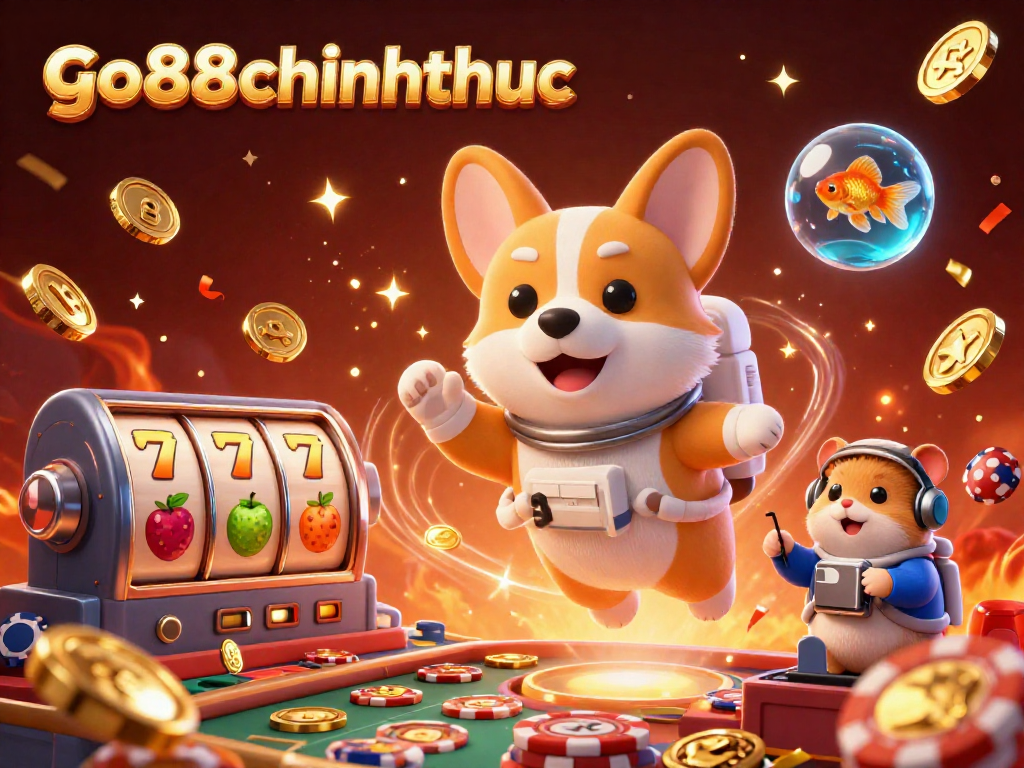 Experience go88chinhthuc in a 3D casino scene where vibrant slot reels and characters soar.