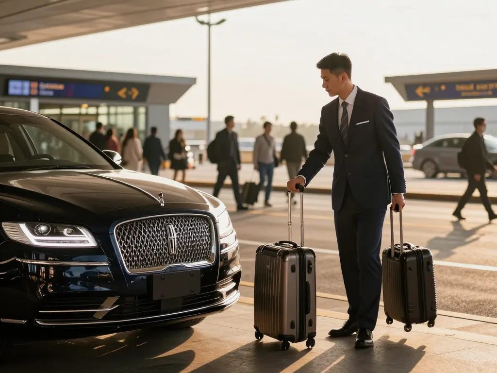 Chauffeur service Midway Airport with a professional driver and luxury Lincoln Continental.