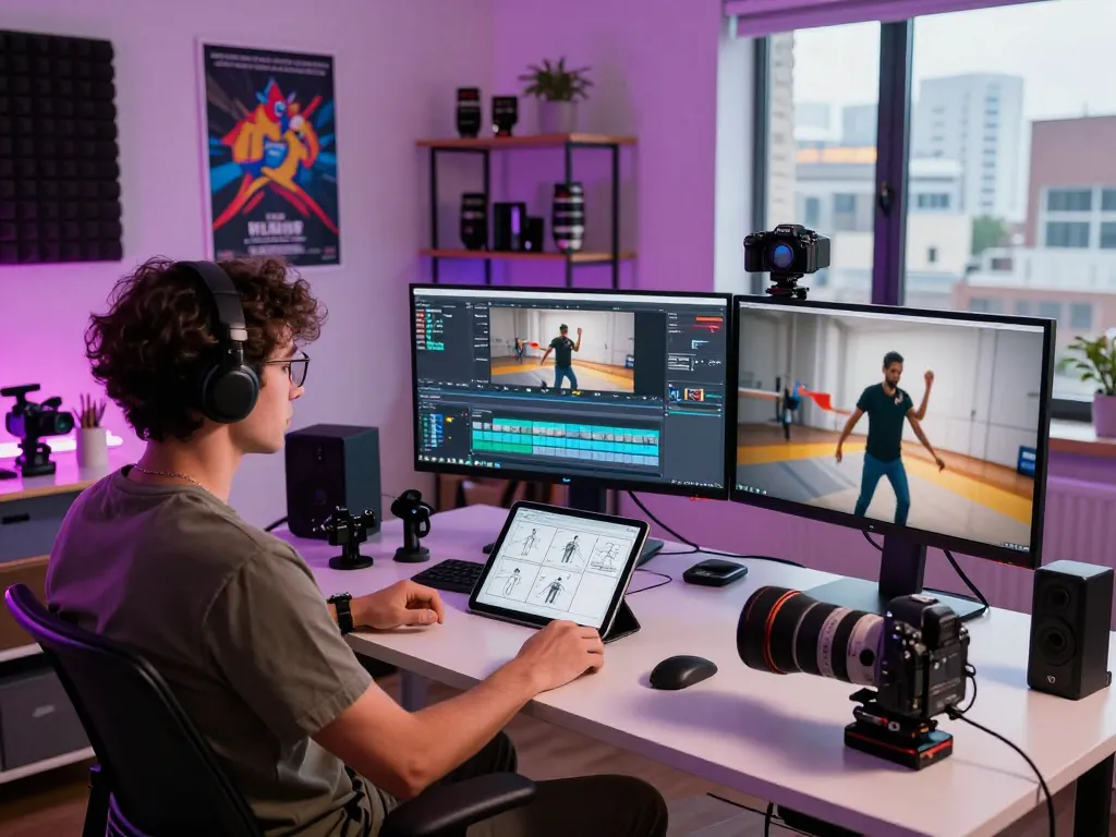 Dynamic video production studio using Kling motion techniques for realistic animation.