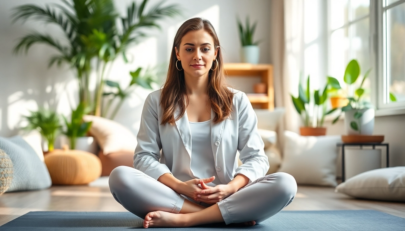 Engaging scene of mental wellness coach fostering a calm environment for wellness practices.