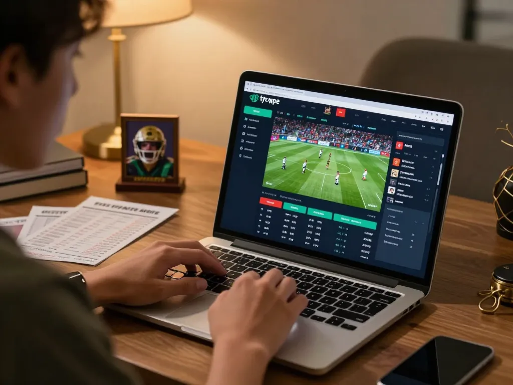 Tỷ lệ kèo nhà cái hôm nay displayed on laptop screen, showcasing an engaging sports betting setup.