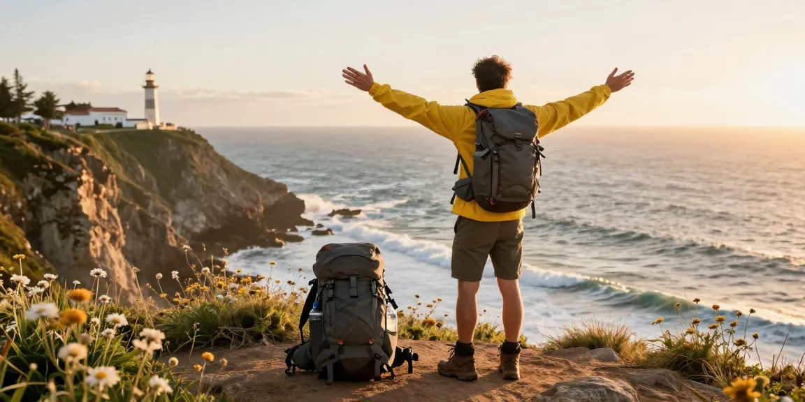 Traveler at scenic cliff during sunset, embodying rokok88 alternatif adventure spirit.