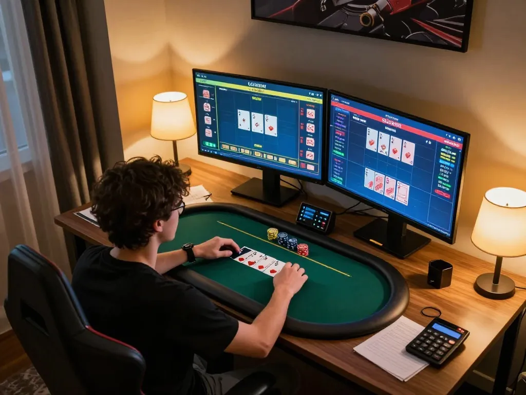 uu88 player strategizing on multiple screens during an online poker game