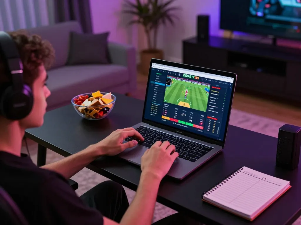 Pengguna SBOBET88 terlibat dalam strategi taruhan online selama sesi permainan di rumah