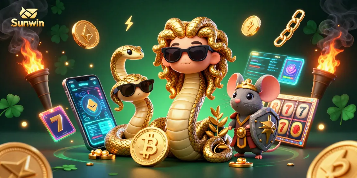 Play slots with Sunwin while enjoying a vibrant Medusa and warrior battle scene.