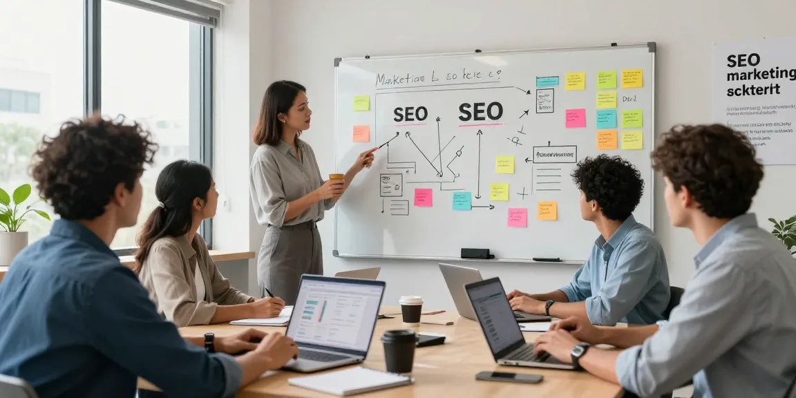 SEO marketing team brainstorming strategies to improve https://landings.md visibility and client acquisition.