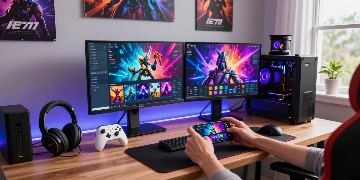 Online gaming enthusiast engaging with https://ie-777-game.com/ on smartphone in vibrant gaming setup.