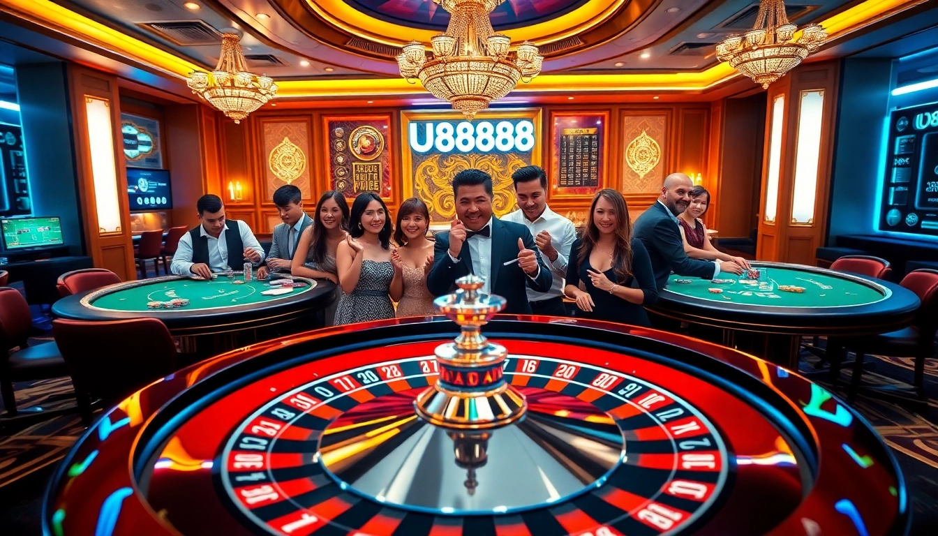 High-stakes gambling scene showcasing U8888 poker and blackjack excitement.