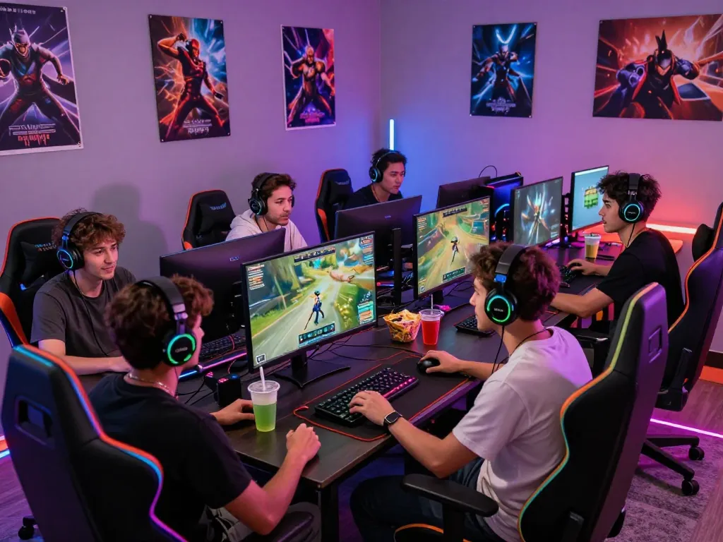 Gamers enjoying an intense session of sun win online multiplayer game in a vibrant setting.
