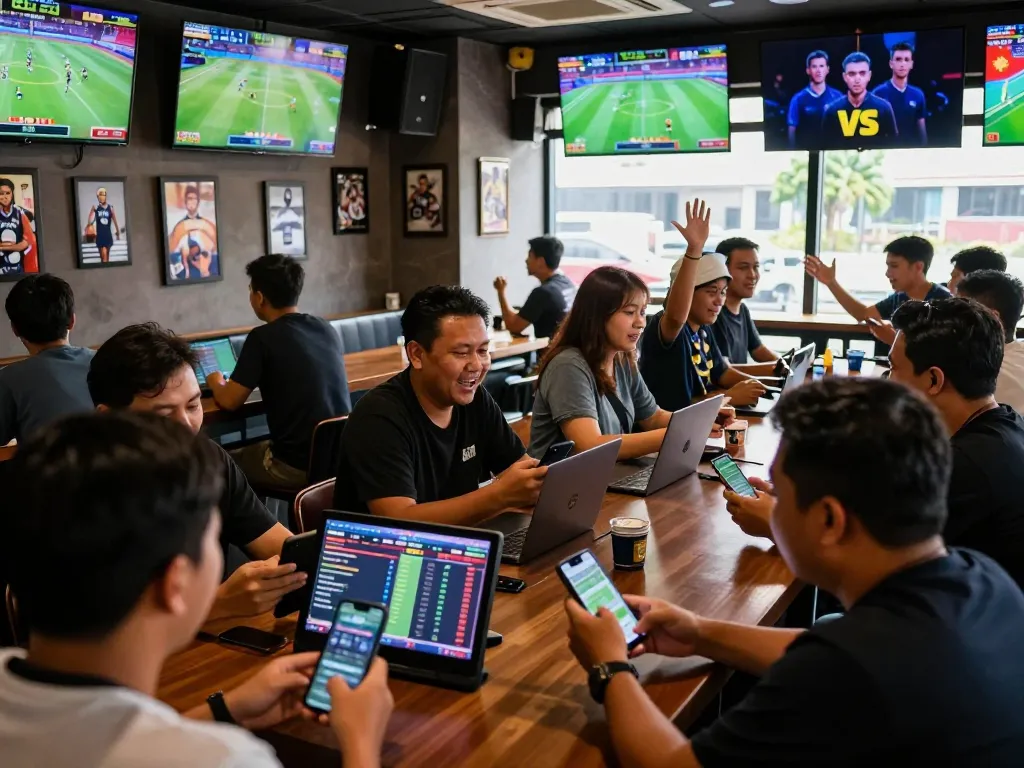 Penggemar olahraga yang terlibat sedang memasang taruhan di Judi Bola Terpercaya sambil menikmati pertandingan yang mendebarkan.