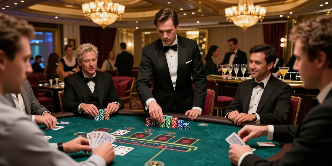 Baccarat game in a luxurious casino setting with colorful chips and elegant atmosphere